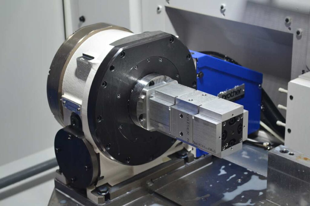2 inch double station tombstone vise mounted to a 4th axis rotary